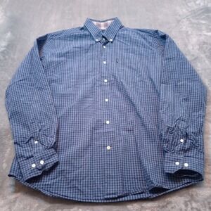 Barbour Button Down Shirt Mens Size Medium Blue Tailored Fit Gingham Plaid